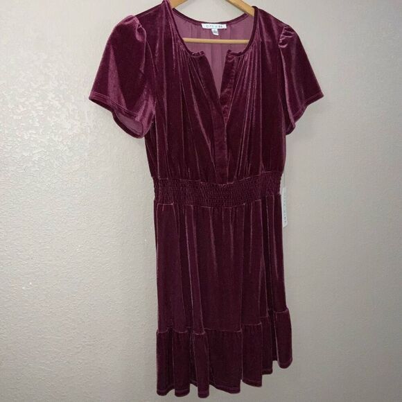 NWT City Vibe Velvet Smocked Waist Skater Dress size L - Picture 4 of 8